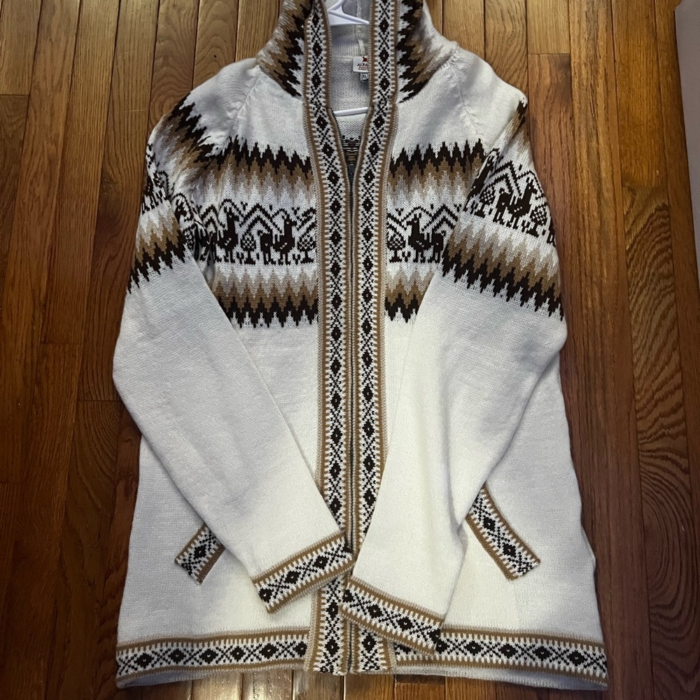 knitted llama design peru zip up